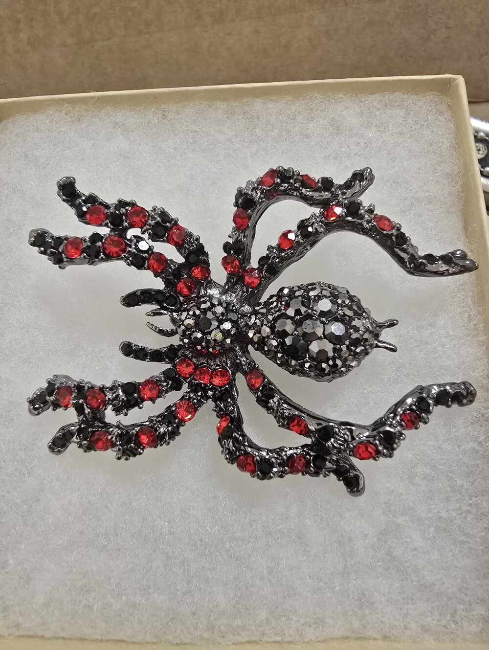 Red and Black Crystal Spider Brooch - Statement Women’s Jewelry.